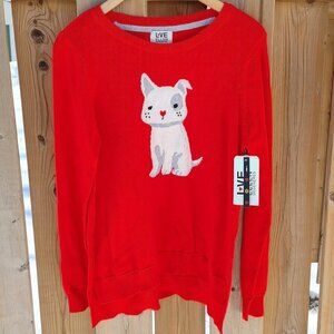 LOVE Ellen DeGeneres Sweater Boxer Heart Paw Dog Red Fall Sweater Multiple Sizes